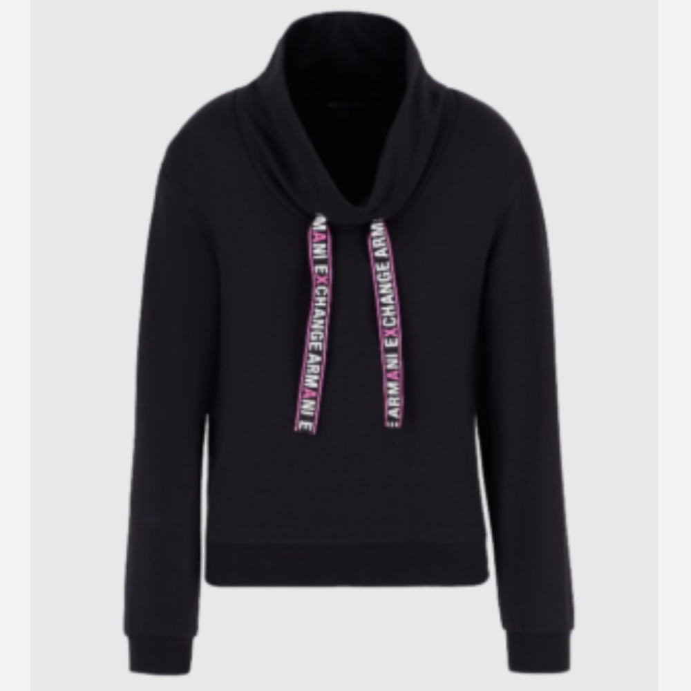 Armani Exchange A|X Black funnel/cowl neck Sweatshirt with Logo drawstring
